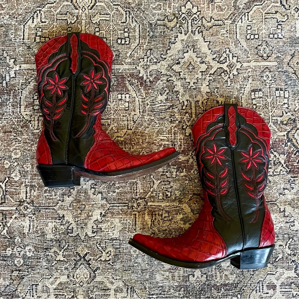 Vintage Red and Black Heeled Boots